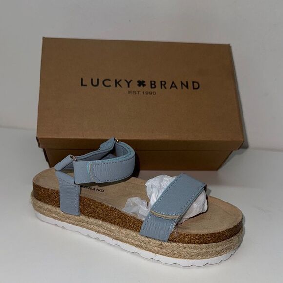 🔥Lucky Brand Blue Cork Sole Sandals kids girls Sz 1 New - Picture 1 of 3
